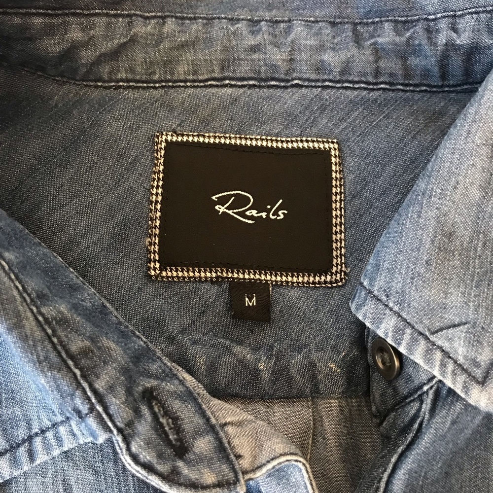 Rails Blue Distressed Denim Button Down Shirt - image 4